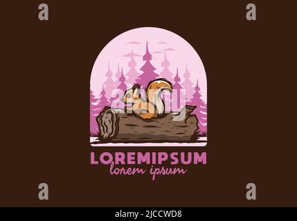 Einsames Eichhörnchen versteckt in einem toten Baumstamm Illustration Design Stock Vektor