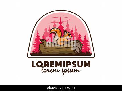 Einsames Eichhörnchen versteckt in einem toten Baumstamm Illustration Design Stock Vektor