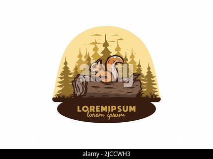 Einsames Eichhörnchen versteckt in einem toten Baumstamm Illustration Design Stock Vektor
