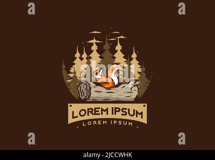 Einsames Eichhörnchen versteckt in einem toten Baumstamm Illustration Design Stock Vektor