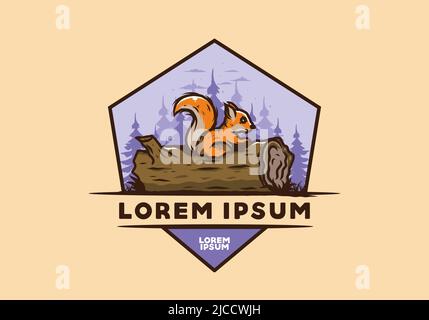 Einsames Eichhörnchen versteckt in einem toten Baumstamm Illustration Design Stock Vektor