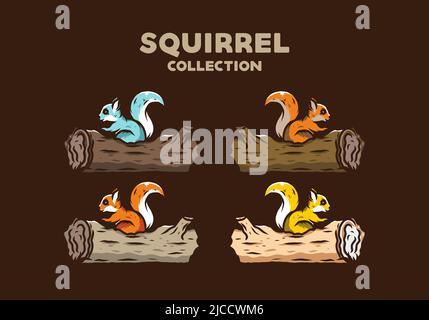 Einsames Eichhörnchen versteckt in einem toten Baumstamm Illustration Design Stock Vektor