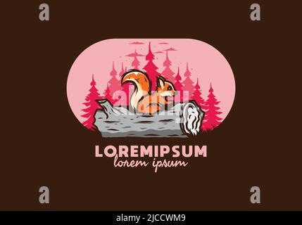 Einsames Eichhörnchen versteckt in einem toten Baumstamm Illustration Design Stock Vektor