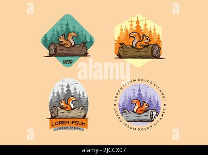 Einsames Eichhörnchen versteckt in einem toten Baumstamm Illustration Design Stock Vektor