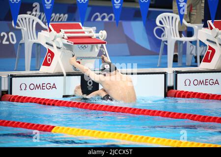 29.. JULI 2021 - TOKIO, JAPAN: Irie Ryosuke aus Japan während des Halbfinales der Männer 200m mit Rückschlag bei den Olympischen Spielen 2020 in Tokio in Aktion (Foto: Mi Stockfoto