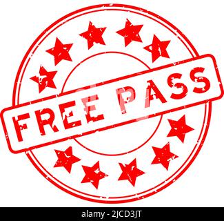 Grunge rotes Freipasswort mit Stern-Symbol rund Gummi-Siegel-Stempel auf weißem Hintergrund Stock Vektor