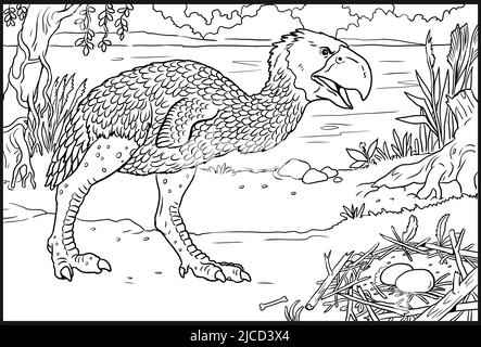 Prähistorische Raubvögel - gastornis. Zeichnung mit ausgestorbenen Raubtieren Terrorvögel. Stockfoto
