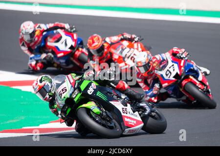 Misano World Circuit „Marco Simoncelli“, Misano Adriatico, Italien, 12. Juni 2022, #65 JONATHAN REA (Kawasaki RacingTeam WSBK - ZX-10RR) während der Pirelli Emilia-Romagna Runde FIM Superbike World Championship 2022 - Race2 - World Superbike - SBK Stockfoto