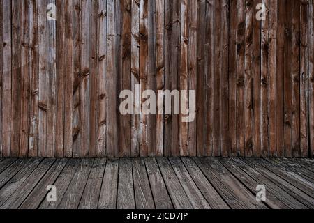 Rustikale Holzkabinenwand und Boden Hintergrund Stockfoto