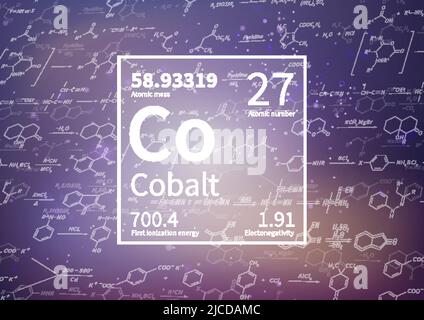 Kobaltchemisches Element mit erster Ionisationsenergie, atomarer Masse und Elektronegativität auf wissenschaftlichem Hintergrund Stock Vektor