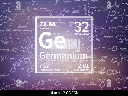 Germanium-chemisches Element mit erster Ionisationsenergie, atomarer Masse und Elektronegativität auf wissenschaftlichem Hintergrund Stock Vektor