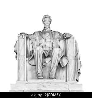 Der US-Präsident Abraham Lincoln setzte eine Statue isoliert auf weißem Hintergrund im Lincoln Memorial auf der National Mall, Washington, D.C., USA Stockfoto