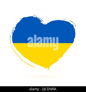 Herz in blau und gelb, die Farben der Nationalflagge der Ukraine. Isoliert auf weißem Hintergrund. Stock Vektor