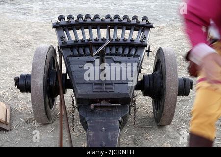 Eine Renaissance-Kanone originalgetreue Rekonstruktion von Leonardo da Vincis Maschinengewehr Stockfoto