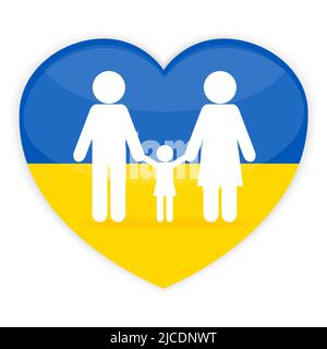 Familie mit Herz. Symbol in blau und gelb, die Farben der Nationalflagge der Ukraine. Vektorgrafik Stock Vektor