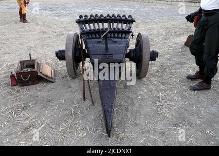 Eine Renaissance-Kanone originalgetreue Rekonstruktion von Leonardo da Vincis Maschinengewehr Stockfoto