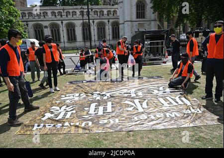 London, UK, 12/06/2022, Kashmiris-Gemeinde protestiert gegen die Freilassung von Yasin Malik, einem unabhängigen Kaschmir-Kampf für die Freiheit Kaschmirs, und andere in indischen Gefängnissen inhaftierte kashmirische Häftlinge, die von indischen Torroristen in die Downing Street in Richtung Indian High Commission, London, Großbritannien, marschiert sind. - 12. Juni 2022. Stockfoto