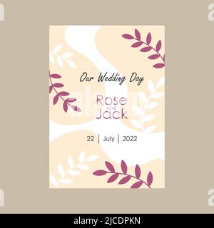 Hochzeitskarte mit Blumenmuster. Vektor-Einladung. Save the Date Cover, modernes Poster, trendiges Design Stock Vektor