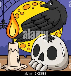 Krähe Halloween Farbige Cartoon Illustration Stock Vektor