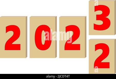 Rote Zahlen 2022 Rollen in 2023 Kartons einfache flache Vektor-Illustration Stock Vektor