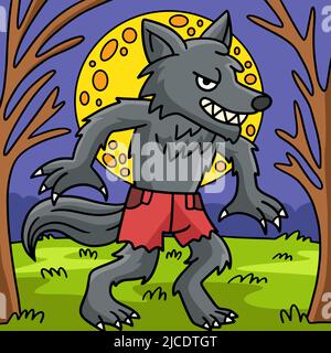 Werwolf Halloween Farbige Cartoon Illustration Stock Vektor