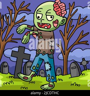 Zombie Halloween Farbige Cartoon Illustration Stock Vektor