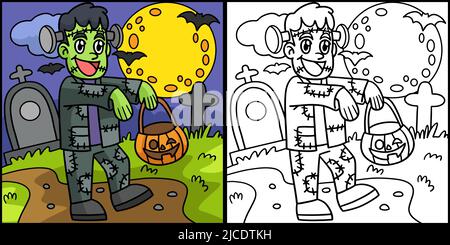 Zombie Auf Dem Friedhof Halloween Farbige Illustration Stock Vektor