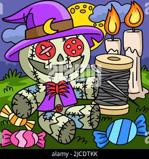 Voodoo Puppe Halloween Farbige Cartoon Illustration Stock Vektor