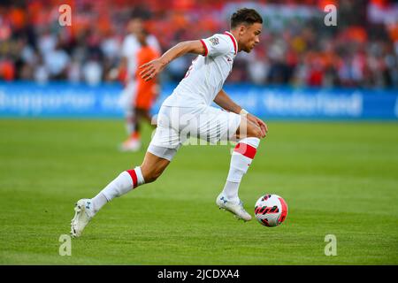 Rotterdam, Niederlande. 11.. Juni 2022. Matty Cash während der UEFA Nations League Ein Spiel der Gruppe 4 zwischen den Niederlanden und Polen im Stadion Feijenoord am 11. Juni 2022 in Rotterdam, Niederlande. (Foto von Andrachiewicz/PressFocus/SIPA USA) France OUT, Poland OUT Credit: SIPA USA/Alamy Live News Stockfoto