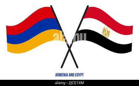 Armenien und Ägypten Flaggen gekreuzt und winken Flat Style. Offizieller Anteil. Korrigieren Sie Die Farben. Stockfoto