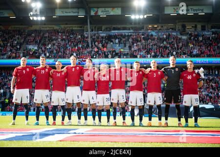 Oslo, Norwegen. 12.. Juni 2022. Der Start-11 von Norwegen für die UEFA Nations League Spiel zwischen Norwegen und Schweden im Ullevaal Stadion in Oslo gesehen. (Foto: Gonzales Photo/Alamy Live News Stockfoto