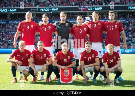 Oslo, Norwegen. 12.. Juni 2022. Der Start-11 von Norwegen für die UEFA Nations League Spiel zwischen Norwegen und Schweden im Ullevaal Stadion in Oslo gesehen. (Foto: Gonzales Photo/Alamy Live News Stockfoto