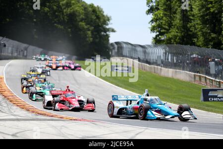 Plymouth, Wisconsin, USA. 12.. Juni 2022. Josef Newgarden fährt das Team Penske-Chevrolet während des NTT IndyCar Series SONSIO Grand Prix in Road America in Plymouth, Wisconsin. Ricky Bassman/CSM/Alamy Live News Stockfoto