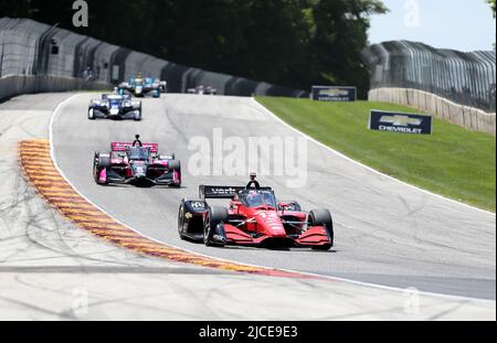 Plymouth, Wisconsin, USA. 12.. Juni 2022. Will Power fährt das Team Penske-Chevrolet während des NTT IndyCar Series SONSIO Grand Prix auf Road America in Plymouth, Wisconsin. Ricky Bassman/CSM/Alamy Live News Stockfoto