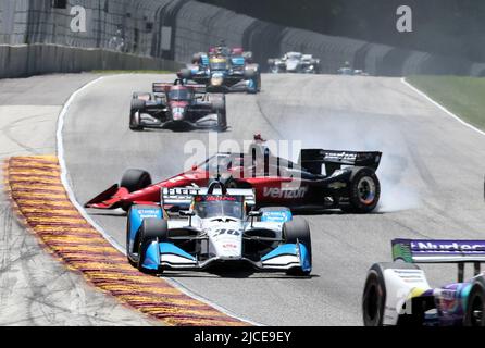Plymouth, Wisconsin, USA. 12.. Juni 2022. Will Power Gerät im Team Penske-Chevrolet während des NTT IndyCar Series SONSIO Grand Prix bei Road America in Plymouth, Wisconsin, außer Kontrolle. Ricky Bassman/CSM/Alamy Live News Stockfoto