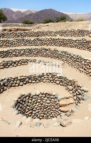 Cantalloc Aquädukt in Nazca oder Nazca Stadt, Spiral oder Kreis Aquädukte oder Brunnen, Peru, Inka Architektur und Kultur Stockfoto