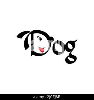 Design-Inspiration für Hundekopf-Logo auf Hundetext. Stock Vektor