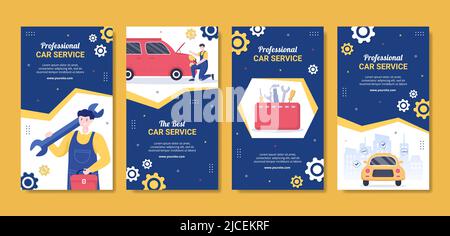 Car Service Stories Vorlage Social Media Flat Cartoon Hintergrund Vektor Illustration Stock Vektor