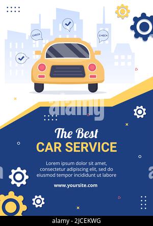 Car Service Flyer Vorlage Social Media Flat Cartoon Hintergrund Vektor Illustration Stock Vektor