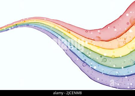 Fantasy Regenbogen Linie niedlich Komposition Hintergrund. Alkoholtinte, Aquarellstil, LGBTQ Community PRIDE Konzept. Stockfoto