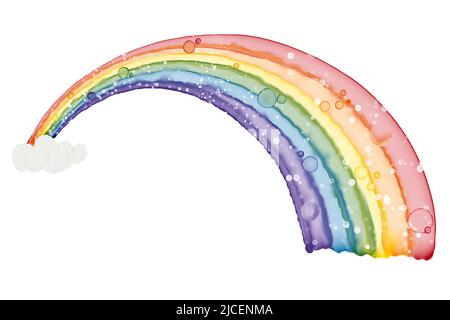 Regenbogen und Wolken mit malerisch-künstlerischem Hintergrund. Alkoholtinte, Aquarellstil, LGBTQ Community PRIDE Konzept. Stockfoto