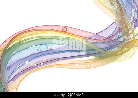 Fantasy Regenbogen Linie niedlich Komposition Hintergrund. Alkoholtinte, Aquarellstil, LGBTQ Community PRIDE Konzept. Stockfoto