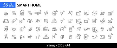 Smart-Home-Symbole Mega-Set. Pixelgenaue, bearbeitbare Konturlinie Stock Vektor