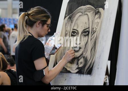 Turin, Italien. 11.. Juni 2022. Torino Comics, Ausstellung und Ausstellungsmarkt für Comics, geboren 1994, der im Frühjahr im Lingotto Fiere in Turin stattfindet. (Foto von Daniela Parra Saiani/Pacific Press) Quelle: Pacific Press Media Production Corp./Alamy Live News Stockfoto