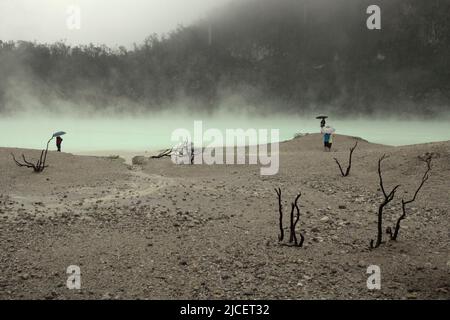 Krater-See des Mount Patuha, der im Volksmund als Kawah Putih (weißer Krater) in Ciwidey, Bandung, West Java, Indonesien bekannt ist. Stockfoto