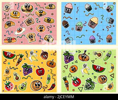 Food und Dessert Cartoon nahtlose Illustration Stock Vektor