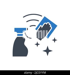 Symbol für die Reinigung der Vektorglyphensymbole. Desinfektionsmittel sprühen und mit einer Wischoberfläche in die Hand geben. Sauberes Schild. Isoliert auf weißem Hintergrund. Bearbeitbarer Vektor illustrr Stock Vektor