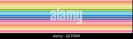 Rainbow Stripes Hintergrund Banner Vektor. Fun bunte horizontal gestreift nahtlose Muster Grenze. Stock Vektor