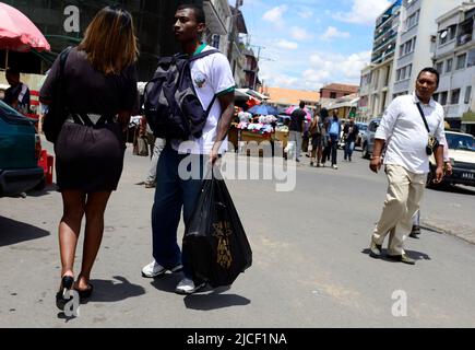 Lebendige Märkte im Stadtzentrum von Antananarivo, Madagaskar. Stockfoto