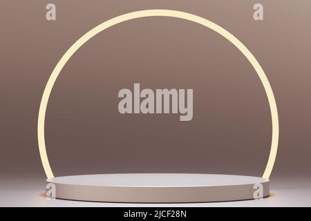 Helles Podium vor beigem Hintergrund. Guter Ort für Ihre Produktpräsentation. Podium oder Bühne Hintergrund für Show-Produkt. Mockup Studio für Produk Stockfoto